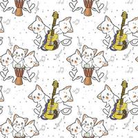 Kawaii cat characters with drum and guitar pattern vector
