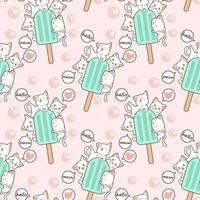 Seamless kawaii cats with ice cream bar pattern vector