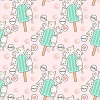 Seamless kawaii cats with ice cream bar pattern vector