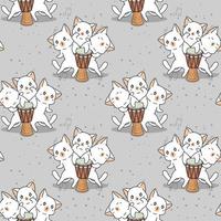 Seamless kawaii cat characters with drum pattern vector