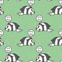 Seamless kawaii panda and cat lazy day pattern vector