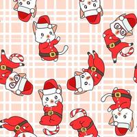 Seamless adorable Santa cat Christmas day pattern vector