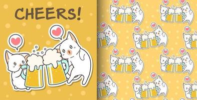 Seamless kawaii cats drinking pattern vector