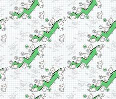 Seamless kawaii cat characters with success chart pattern vector