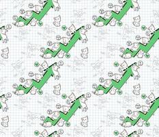 Seamless kawaii cat characters with success chart pattern vector