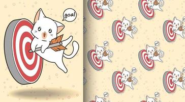 Seamless adorable cat character hugging the arrow pattern vector