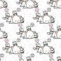 Seamless kawaii cat and panda characters pattern vector