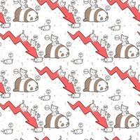 Kawaii cat and panda characters with red arrow pattern vector