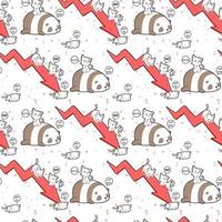 Kawaii cat and panda characters with red arrow pattern vector