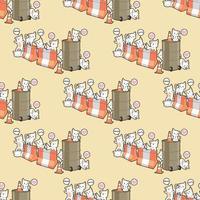 Seamless kawaii cat characters with barriers pattern vector