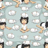 Seamless white cat and girl pattern vector