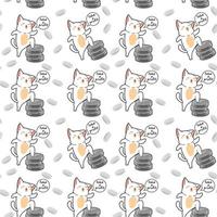 Seamless kawaii cat happy with silver coins pattern vector