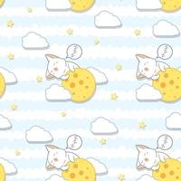 Seamless kawaii cat hugging the moon pattern vector