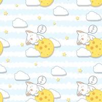 Seamless kawaii cat hugging the moon pattern vector