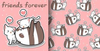 Seamless kawaii panda and cat cartoon pattern vector