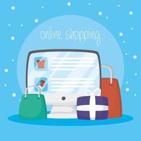Desktop with online shopping technology vector