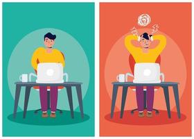 Set of stressed man working vector