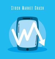 Smartphone and arrow down stock market crash vector