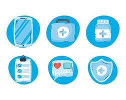 Online health technology icon set vector