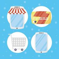 Bundle of e-commerce and online shopping technology icons vector