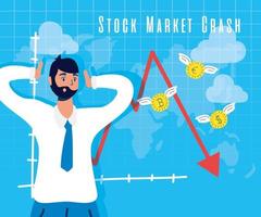 Businessman with stock market crash icon vector