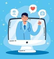 tecnología de salud en línea a través de computadora vector