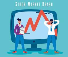 empresarios con icono de caída del mercado de valores vector