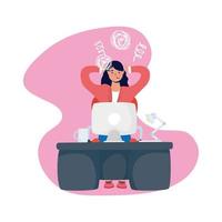 Stressed woman using the computer vector