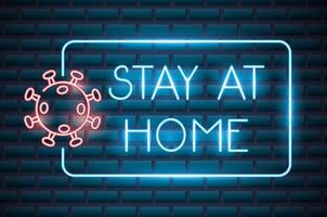 Stay at home, coronavirus neon sign vector
