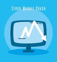 Desktop with arrow down, stock market crash icon vector