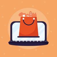 Online shopping and e-commerce via laptop vector