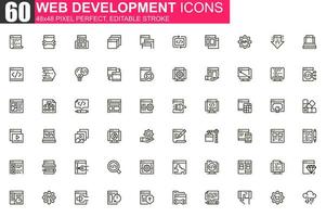 conjunto de iconos de línea delgada de desarrollo web vector