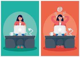 Set of stressed woman working vector