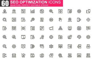 conjunto de iconos de línea fina de optimización seo vector