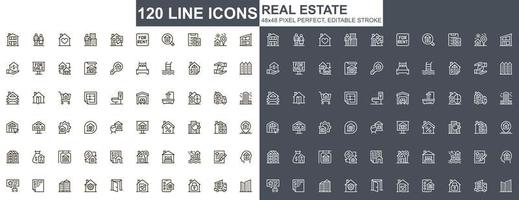 conjunto de iconos de línea fina de bienes raíces vector