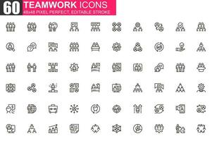 Teamwork thin line icon set vector