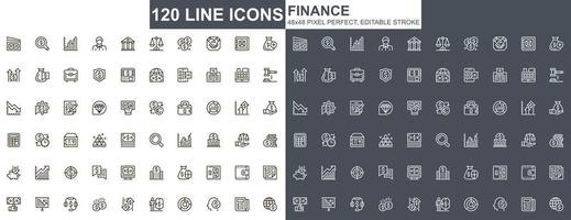 conjunto de iconos de línea fina de finanzas vector