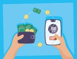 Online payment technology with smartphone vector