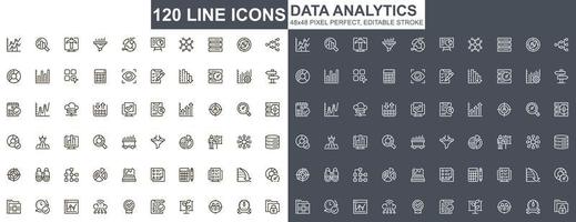 conjunto de iconos de línea fina de análisis de datos vector