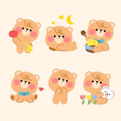 Lovely Playful Teddy Bear Simple Mascot Set