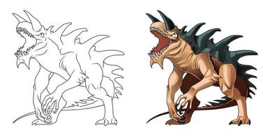 Página para colorear de dibujos animados de dragón para niños vector