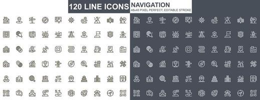 Navigation thin line icons set vector