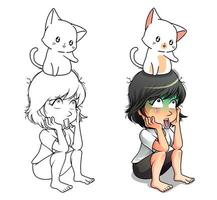 Página para colorear de dibujos animados de amante de los gatos para niños vector