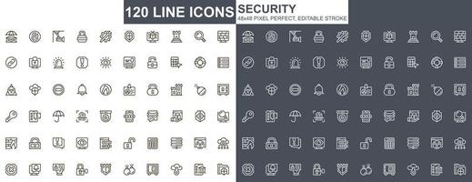 conjunto de iconos de delgada línea de seguridad vector