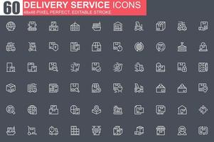 Delivery service thin line icon set vector