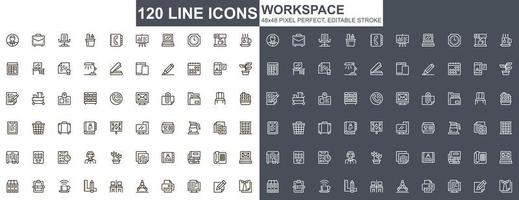 Workspace thin line icons set vector