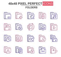 Folders thin line icon set vector