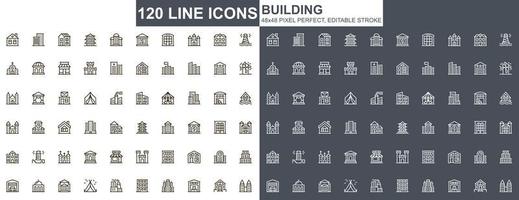 Building thin line icons set vector