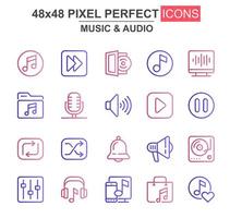 Music and audio thin line icon set vector