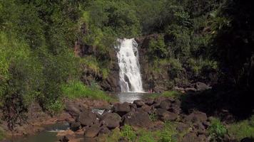 A waterfall appears from the Mountains of Oahu Hawaii 4K video